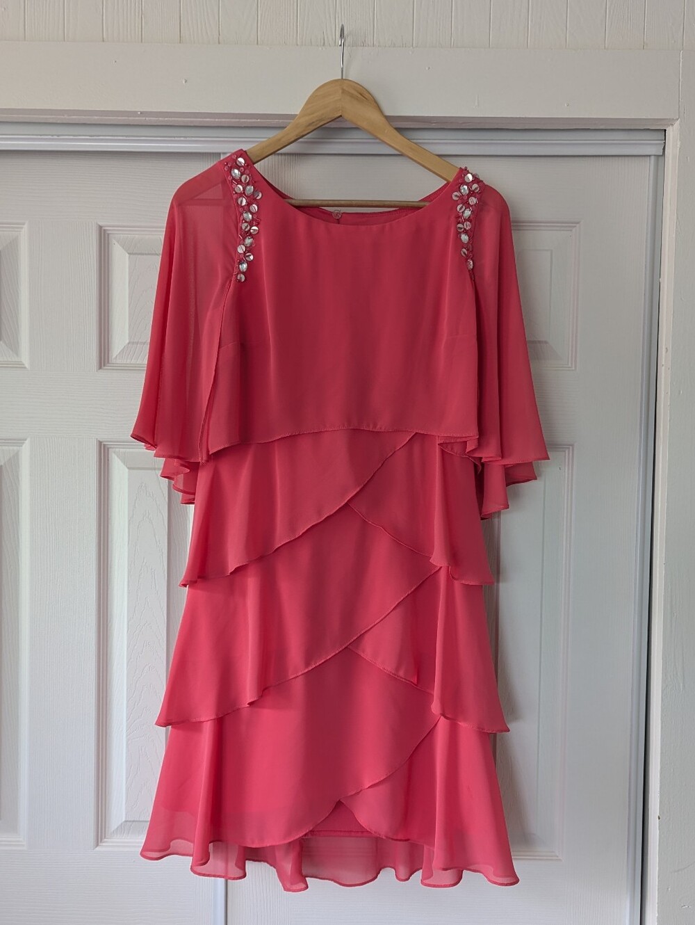 SLNY Pink Chiffon Ruffle Cocktail Dress 4 Summer Wedding Guest Formal